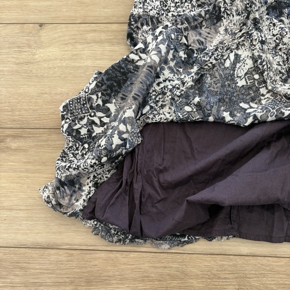 Free People XS Blue Black Patterned Open Back Split Sleeve Boho Dress Pockets - Picture 6 of 7